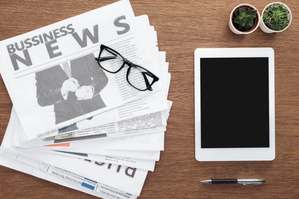 A newspaper on a table